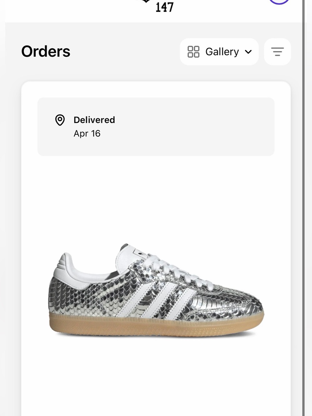 NWT adidas Silver Snake-Effect Samba with Gum Sole